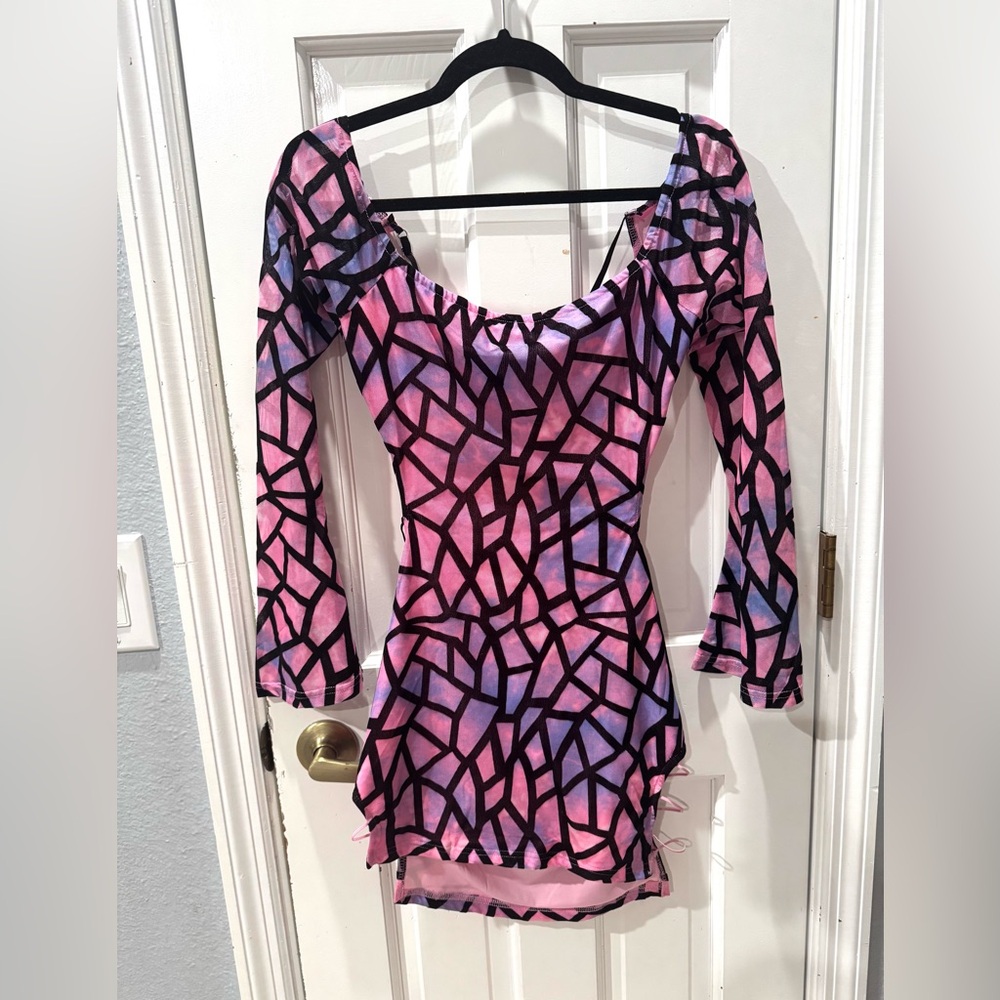 Fashion Nova Pink and Purple Patterned Dress